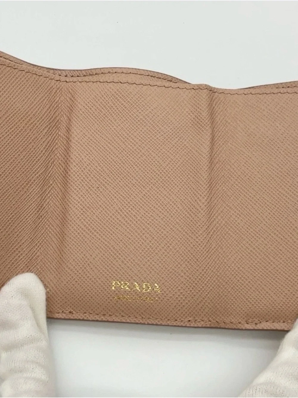 Authentic Prada Saffiano Leather Beige Tri-fold Wallet